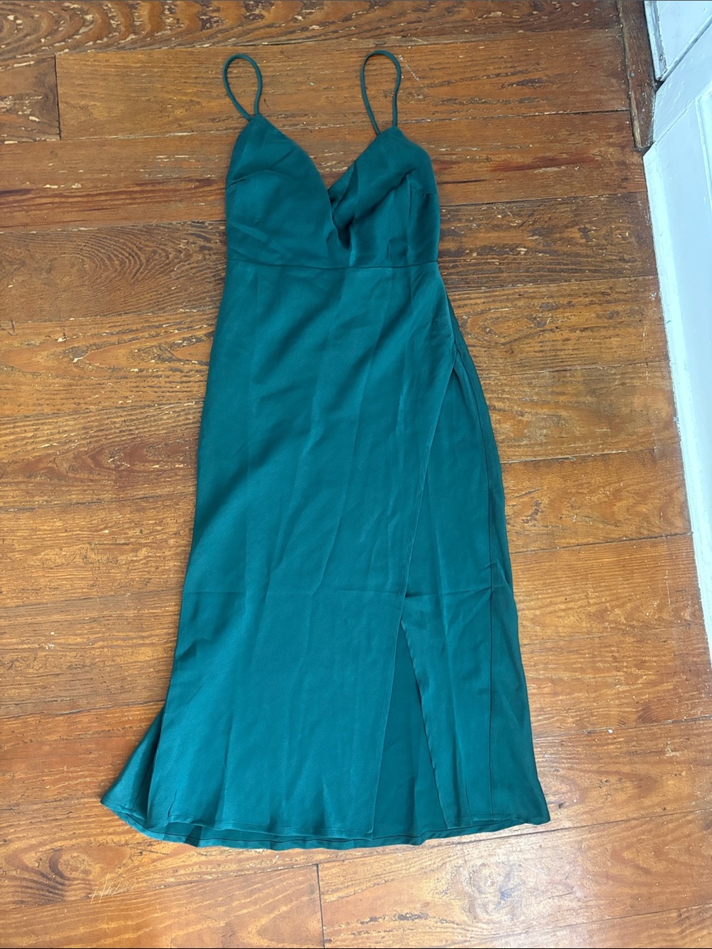 Hello Molly Green Slip Midi Dress with Spaghetti Straps